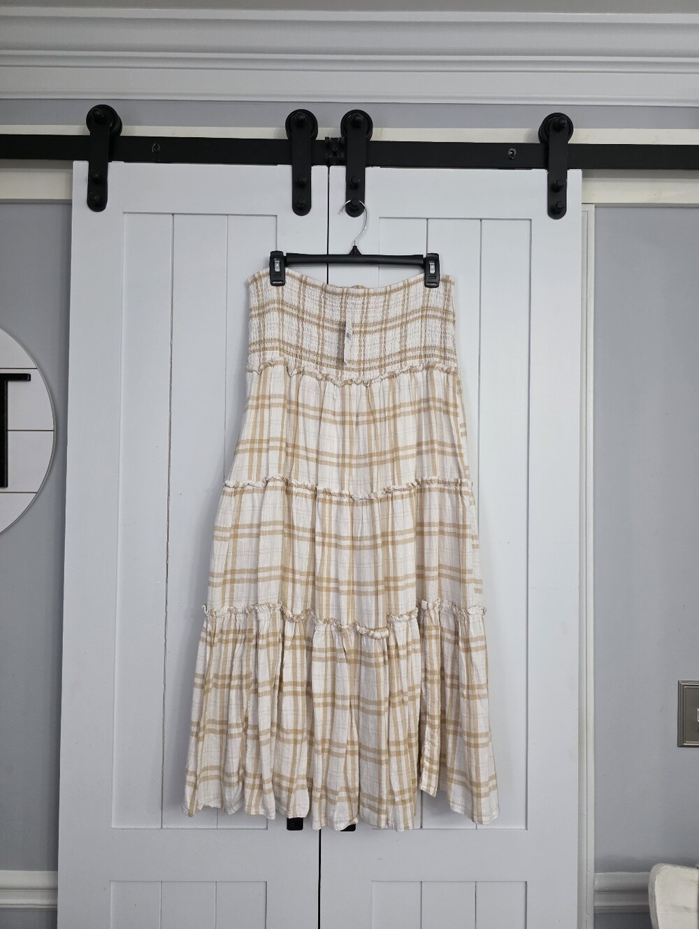American Eagle Outfitters Plaid Smocked Waist Midi Skirt. NEW